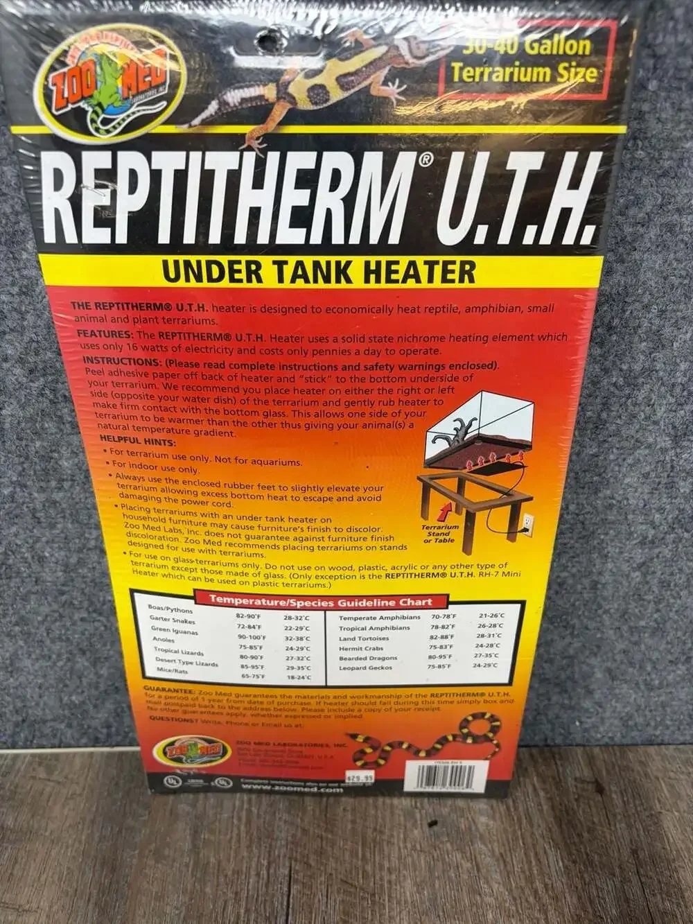 Zoo Med ReptiTherm U.T.H. Under Tank Heater 30-40 Gallon Terrarium Size RH-5